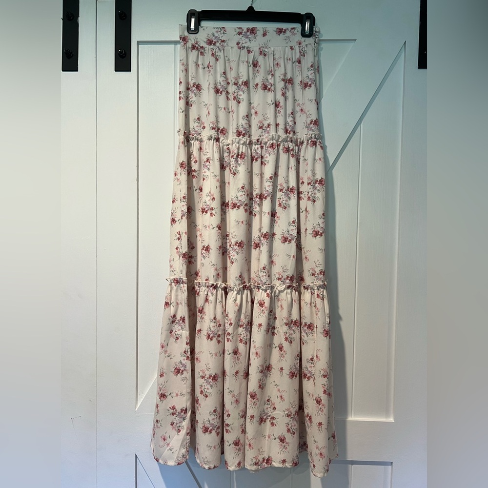 Altar'd State Cream and Pink Floral Maxi Skirt